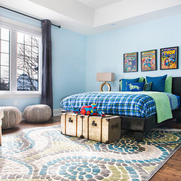 Playful Light Green and Blue Boys Bedroom with Rustic Accents