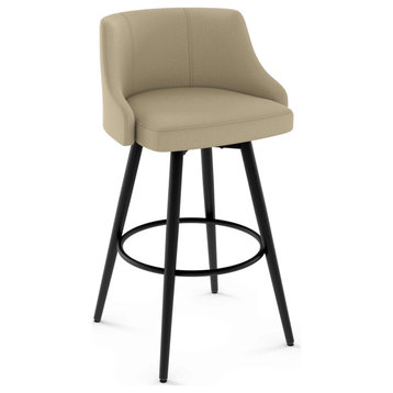 Amisco Duncan Swivel Counter and Bar Stool, Beige Fabric / Black Metal, Counter Height