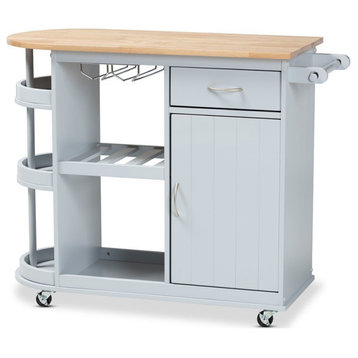 Baxton Studio Donnie Light Gray and Natural Finished Wood Kitchen Storage Cart