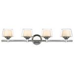 Innovations Lighting - Innovations 311-4W-PC-CLW 4-Light Bath Vanity Light, Polished Chrome - Innovations 311-4W-PC-CLW 4-Light Bath Vanity Light Polished Chrome. Style: Retro, Art Deco. Metal Finish: Polished Chrome. Metal Finish (Canopy/Backplate): Polished Chrome. Material: Cast Brass, Steel, Glass. Dimension(in): 7. 25(H) x 33(W) x 7. 5(Ext). Bulb: (4)60W G9,Dimmable(Not Included). Maximum Wattage Per Socket: 60. Voltage: 120. Color Temperature (Kelvin): 2200. CRI: 99. Lumens: 450. Glass Shade Description: White Inner and Clear Outer Laguna Glass. Glass or Metal Shade Color: White and Clear. Shade Material: Glass. Glass Type: Frosted. Shade Shape: Bowl. Shade Dimension(in): 6(W) x 3. 5(H). Backplate Dimension(in): 5. 25(Dia) x 1(Depth). ADA Compliant: No. California Proposition 65 Warning Required: Yes. UL and ETL Certification: Damp Location.