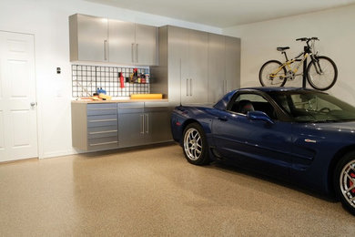 Large transitional attached two-car garage in Dallas.