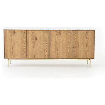 Mounty Oak Sideboard with Marble top and Brass Legs