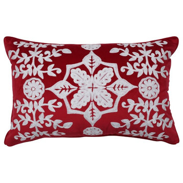 Snowflakes and Berries Lumbar Pillow  Red