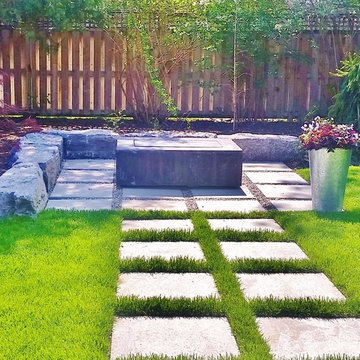 Modern fire pit, multi-level deck, stepping stones - GTA