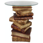 Design Toscano - Power of Books Sculptural Glass-Topped Side Table - What's more appropriate in an English-style library than a tower of artistically stacked books? If you have a penchant for the literary, add our Toscano-exclusive table next to your favorite reading chair! Cast in quality designer resin and hand-painted in a delightful, antique patina, our unique table is sculpted 360-degrees and topped with a 3/8"-thick pencil-edged glass top to be admired from all angles.