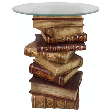 Power of Books Sculptural Glass-Topped Side Table