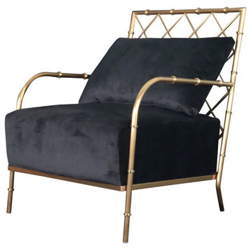 Natasha Glam Black Velvet and Gold Accent Chair