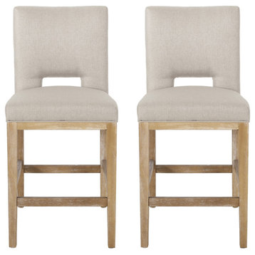 Kiara Contemporary Fabric Upholstered 27" Counter Stools, Set of 2, Wheat/Weathered Natural