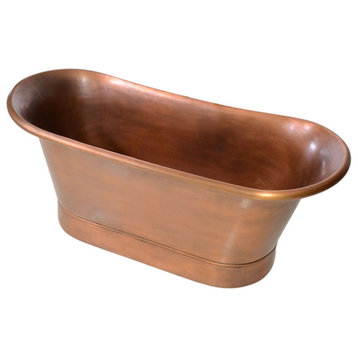 Sansiro 73" Heated Air Jetted Copper French Bateau Pedestal Tub Aged Exterior