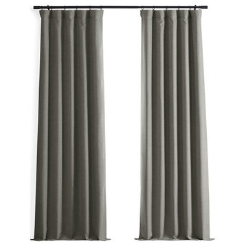 Signature Faux Linen Blackout Curtain Single Panel, Destination Slate, 50"Wx108"L