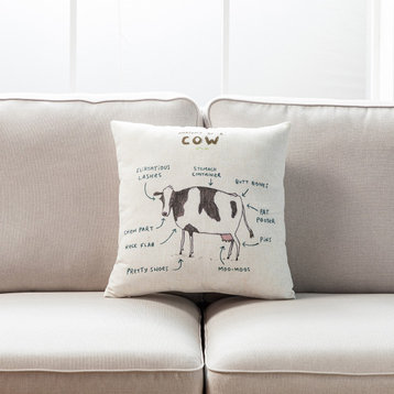 Farmhouse Animals Throw Pillow, Set of 2, Cow