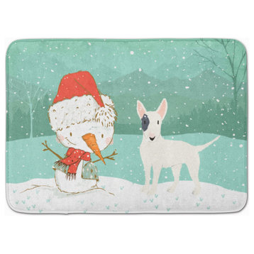 White Spot Bull Terrier Snowman Christmas Machine Washable Memory Foam Mat