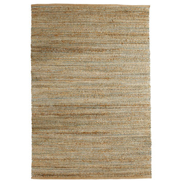 Contemporary Handwoven Organic Jute and Chenille Area Rug, 7'9"x9'9", Teal