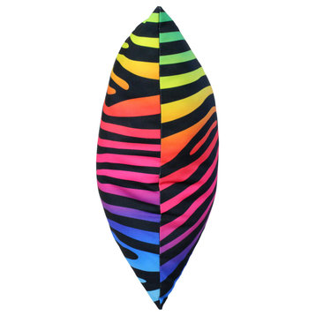Zebra Print Decorative Pillow, 16x16, Rainbow Gradient/Black