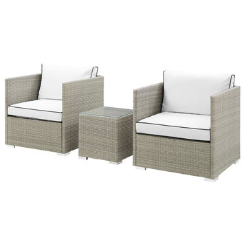 Modern Outdoor Lounge Sectional Sofa Set, Sunbrella Rattan, White Light Gray