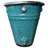 Old World Roman Style Wall Hanging Planter in Teal Cracked Ice Ceramic Finish
