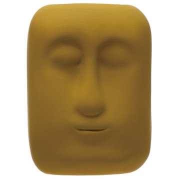 Stoneware Planter With Face, Matte Mustard