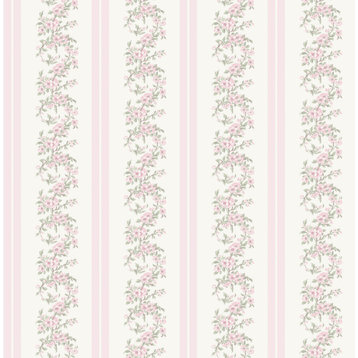 Marigold Wreath Pastel Peach Floral Stripe Wallpaper Sample