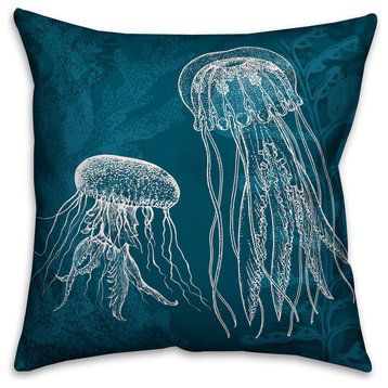 Teal Jellyfish 18x18 Throw Pillow