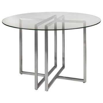 Legend 36" Dining Table With Clear Glass Top and Stainless Steel Base, Brushed