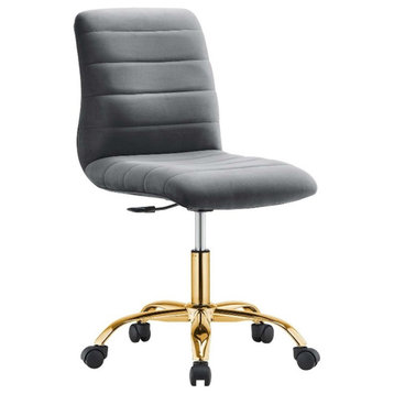 Modway Ripple Performance Velvet Office Armless Chair in Gold/Gray