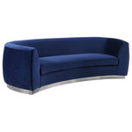 Meridian Furniture - Julian Velvet Upholstered Sofa, Navy, Chrome Base - The Julian Collection by Meridian Furniture. Features beautifully upholstered velvet with a shiny chrome stainless steel base. Using the highest quality velvets this set is sure to stun your guests.