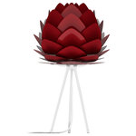 UMAGE - Aluvia Table Lamp, Ruby/White - Modern. Elegant. Striking. The VITA Aluvia is an artistic assemblage of 60 precision-cut aluminum leaves, overlapping each other on a durable polycarbonate frame. These metal leaves surround the light source, emitting glare-free, ambient light.  The underside of each leaf is painted white for increased light reflection, and the exterior is finished in one of six designer colors. Available in two sizes, the Medium (18.9"h x 23.3"w) can be used as a pendant or hanging wall lamp, while the Mini (11.8"h x 15.7"w) is available as a pendant, table lamp, floor lamp or hanging wall lamp. Hang it over the dining table, position it in a corner, or use as a statement piece anywhere; the Aluvia makes an artistic impact in any room.