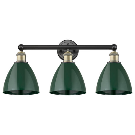 Plymouth Dome 3-Light 26" Vanity Light, Black Antique Brass Finish, Green Shade