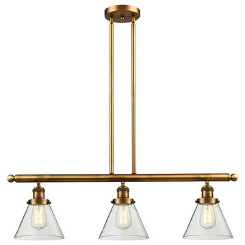 Innovations Large Cone 3-Light Dimmable LED Island Light, Brushed Brass