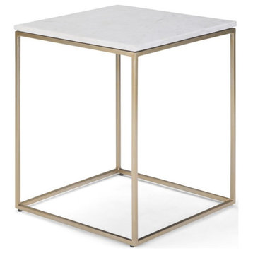 Pemberly Row 18" Modern Metal Accent Side Table in White/Gold
