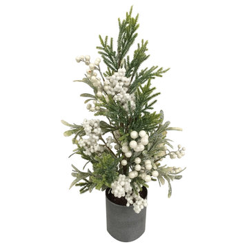 24" Green and White Berry Christmas Potted Artificial Plant with Glitter Frost