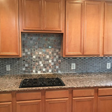 Eden Mosaic Tile Installations: Stainless Steel Bricks/Gray Basalt Stone Tile
