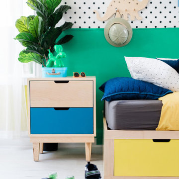 zen bed with drawers (maple/ yellow) + kabano nightstand