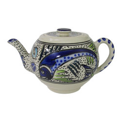 Le Souk Ceramique - Stoneware Teapot Aqua Fish Design - Teapots