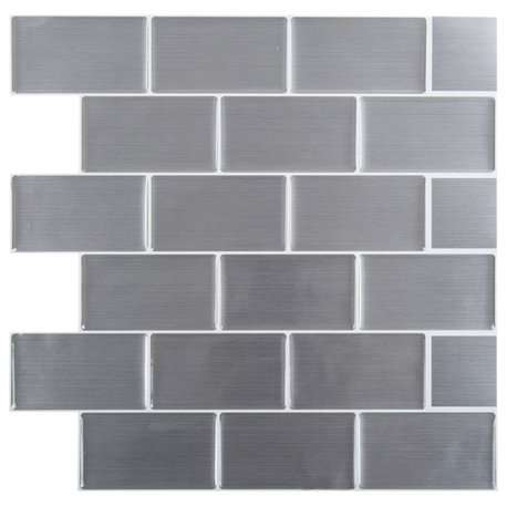 Truu Design Plastic Peel/Stick Backsplash Wall Tile Set in Silver (Set of 6)