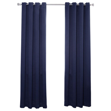 Silver Grommet Top Solid Thermal Insulated Blackout Curtain, Navy, 84"