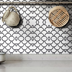 Moroccan Mosaic& Tile House - 8"x8" Imouzar Handmade Cement Tile, White/Black, Set of 12 - Wall And Floor Tile