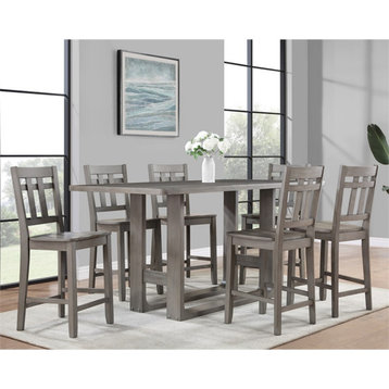 Bowery Hill Farmhouse Gray Wood 7-Piece Counter Height Dining Set