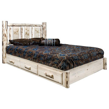 Montana Woodworks Solid Wood Queen Platform Bed with Laser Engraved in Natural