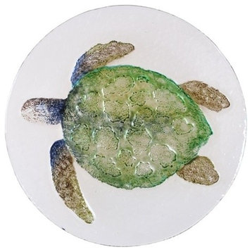 Coastal Green Sea Turtle Fused Glass 8 Inch Round Serving Plates Set of 4