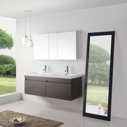 55 inch Wall Mounted Double Sink Bathroom Vanity Wenge Finish - Bathroom Vanities And Sink Consoles
