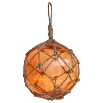 Orange Japanese Glass Ball Fishing Float With Brown Netting Decoration 12''