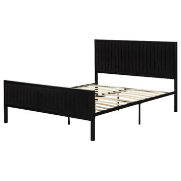 South Shore Upholstered Mid-Century Metal Bed in Black Maliza