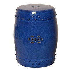 Round Blue Drum Prosperity Garden Stool - Accent And Garden Stools