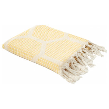 Yellow Woven Cotton Geometric Throw Blanket