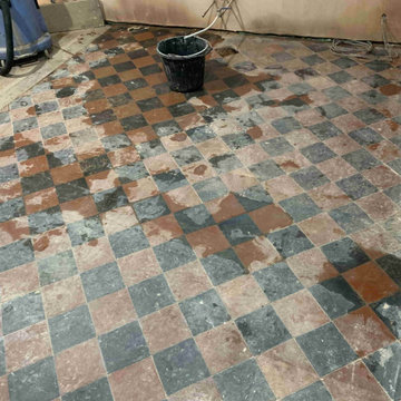 100 Year Old Red and Black Victorian Tiled Floor Restored in Edenbridge