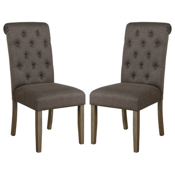 Set of 2 Standard Height Dining Chair, Gray and Rustic Brown