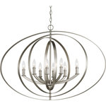 Progress Lighting - Progress Lighting 8-60W Candle Pendant, Burnished Silver - Inspired by ancient astronomy armillary spheres. Oversized oval fixtures are new additions to the stunning Equinox collection. Eight-light candelabra pendant is ideal for linear installations over a farmhouse table, dining room setting or kitchen island. Available in Burnished Silver or Antique Bronze finishes