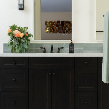 Custom Dual Vanity with Elevated Storage