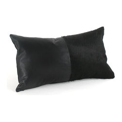 Black Leather & Cowhide Pillow - Decorative Pillows
